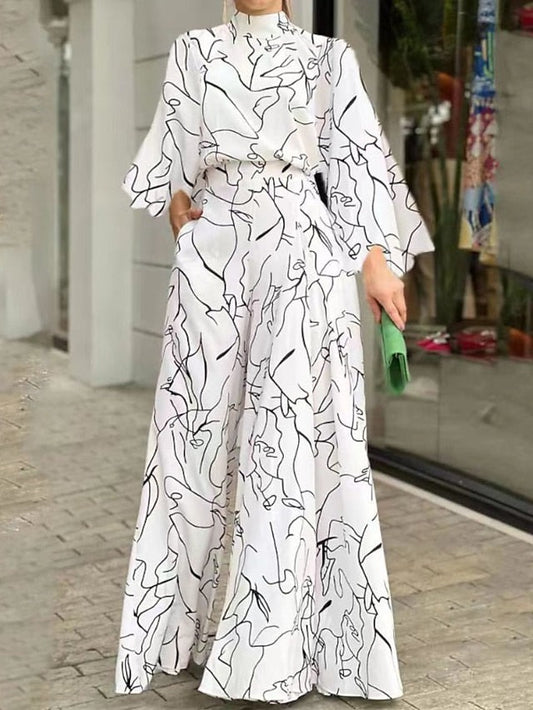 LLstyle Print Long Sleeve Jumpsuit With Floral